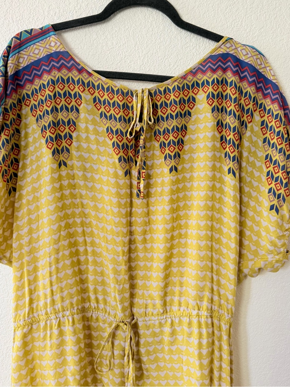 Hype Yellow Bohemian Geometric Tie-Front Tunic